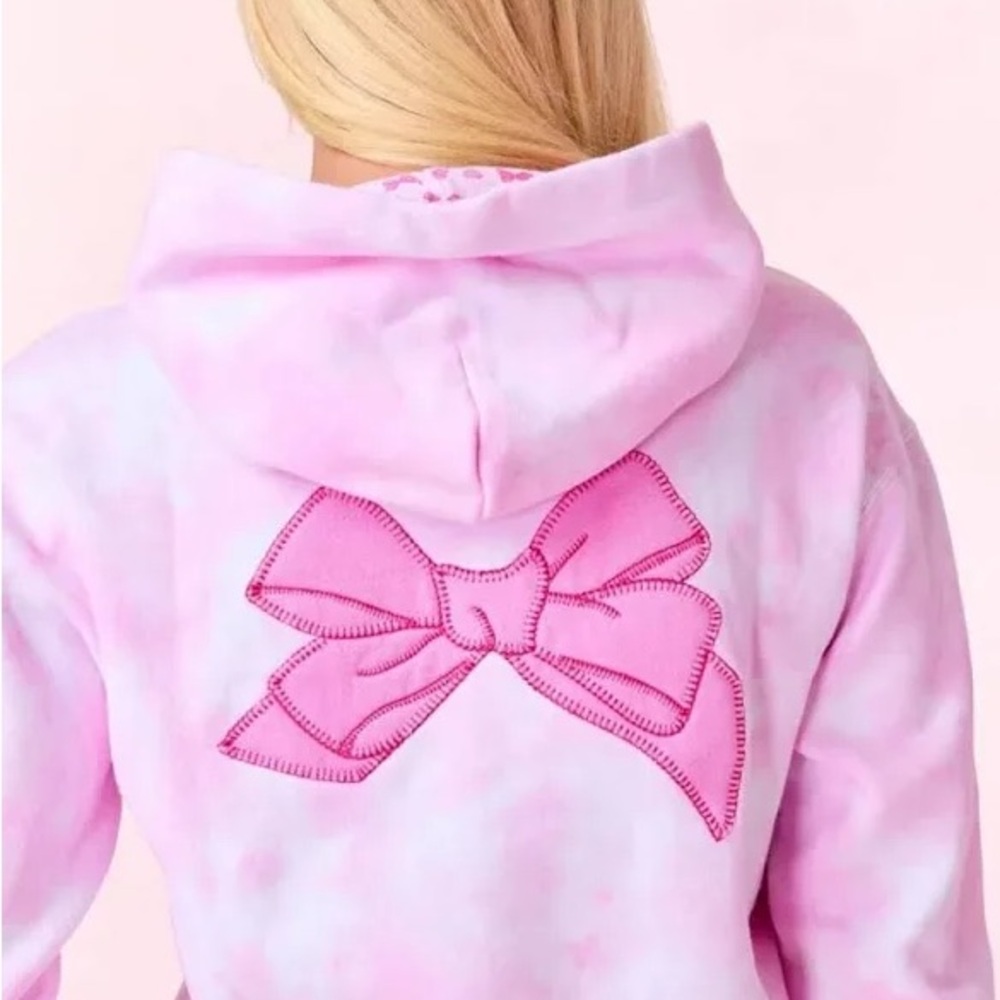 LoveShackFancy Pink Bow Crop Hoodie